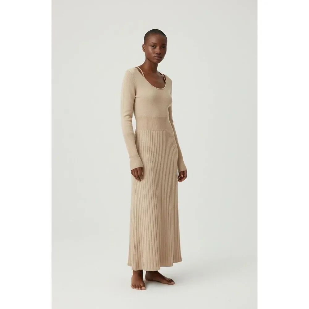 Maria McManus Ribbed Knit Midi Dress in Tan NWT Size Small